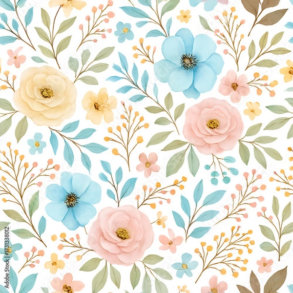 Fototapeta Seamless vintage pink floral pattern vector illustration with spring blossom texture for textile design or wallpaper backdrop