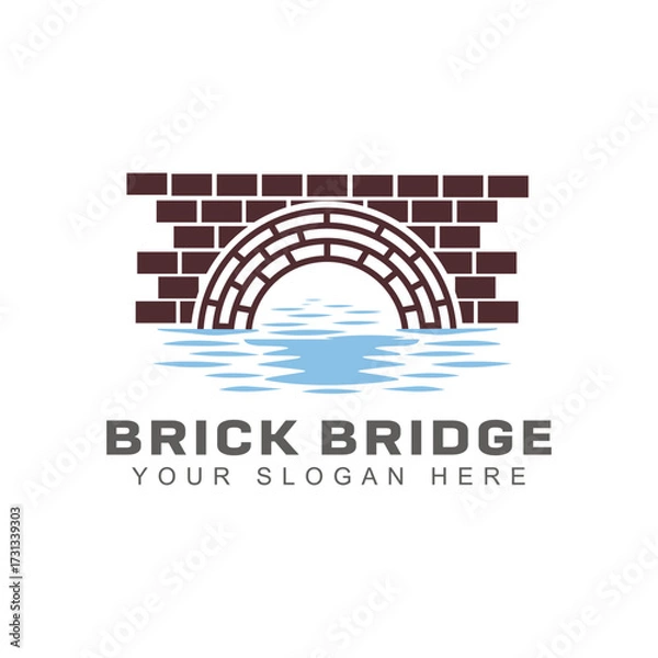 Fototapeta Simple Keystone Canal Waterway Brick Bridge with river creek wave Logo