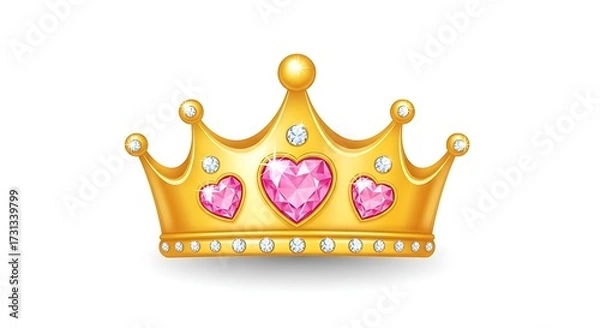 Fototapeta Golden Crown with Heart-shaped Jewels and Small Diamonds