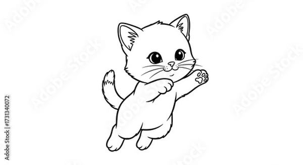 Fototapeta Cartoon Kitten Reaching Up Isolated on White Background