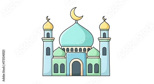 Fototapeta Mosque Illustration with Crescent Moon on White Background