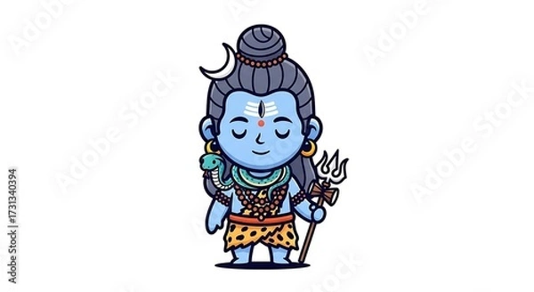 Fototapeta Cartoon Figure Holding Trident with Snake Adornment