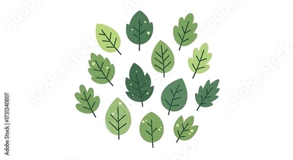 Fototapeta Floating Green Leaves Design on White Background Illustration