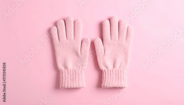 Fototapeta Soft Pink Gloves on a Matching Background Offer a Touch of Warmth and Comfort in Winter's Embrace