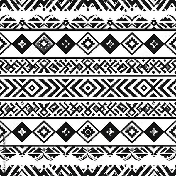 Obraz Black and white geometric textile pattern with horizontal stripes of various repeating shapes