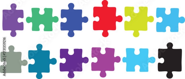 Fototapeta Puzzle Pieces Vector Set Colorful Jigsaw Row Collection for Background and Design