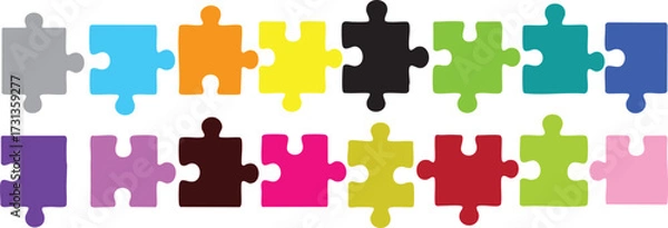 Fototapeta Puzzle Pieces Vector Set Flat Design Colorful Interlocking Jigsaw Clipart Illustration