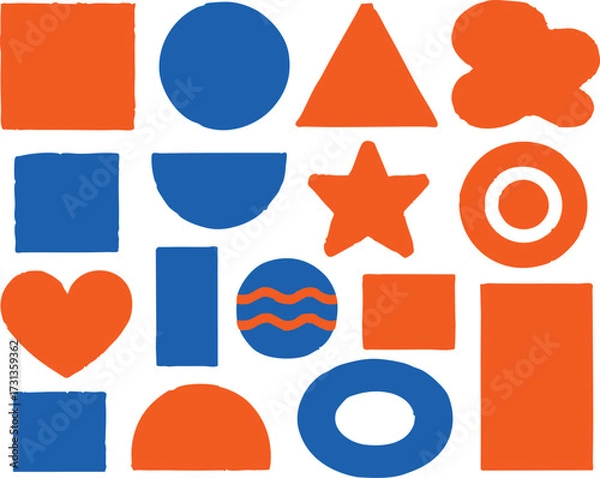 Fototapeta Geometric Shapes Vector Set with Colorful Circles Squares Triangles and Symbols on White Background