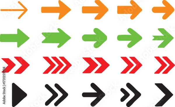 Fototapeta Vector Arrows Set Colorful Arrow Icons in Grid Orange Green Red Black on White Background