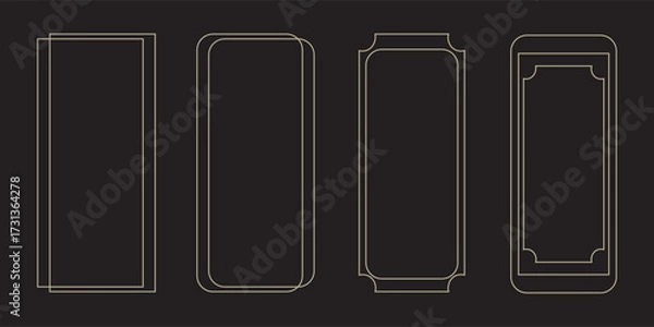 Obraz Thin golden frame set. Gold geometric border collection in art deco style. Thin linear shining rectangular shape bundle. Eps 10
