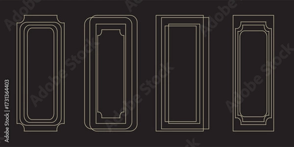 Obraz Thin golden frame set. Gold geometric border collection in art deco style. Thin linear shining rectangular shape bundle. Eps 10