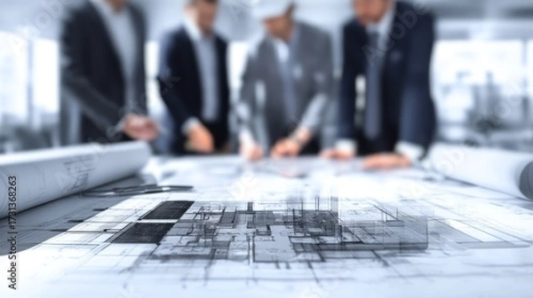 Fototapeta Team blueprint review