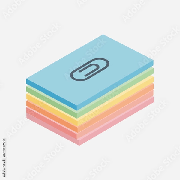 Fototapeta Stack of colorful sticky notes with a paperclip icon.
