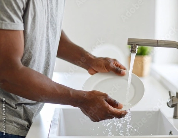 Obraz 食器を洗う男性