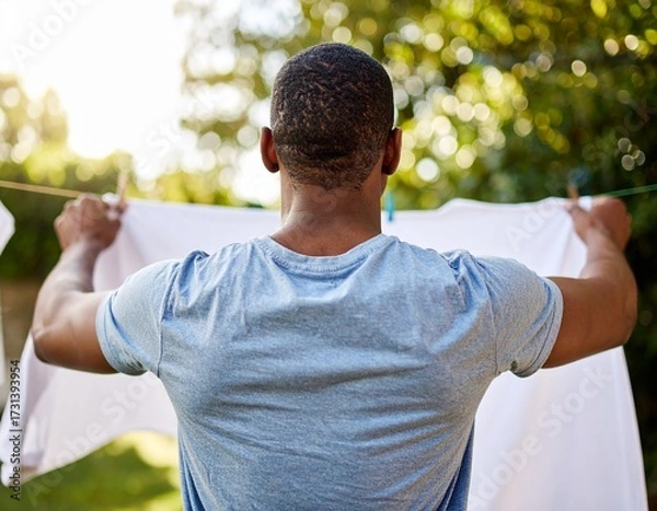 Obraz 洗濯物を干す男性