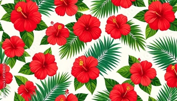 Fototapeta Red Hibiscus Floral Pattern.