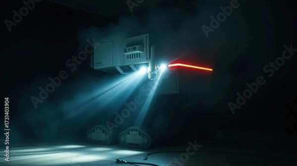 Fototapeta Futuristic Robot in Dark Room.