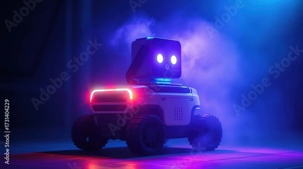 Fototapeta Futuristic Robot in Dark Studio.