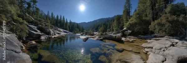 Fototapeta Serene river reflection nature hdr panorama scenic environment wide view