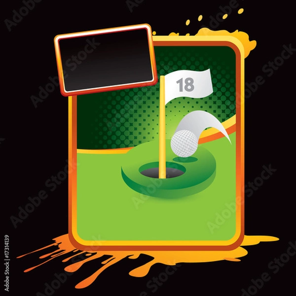 Obraz Golf hole in one on orange splattered template