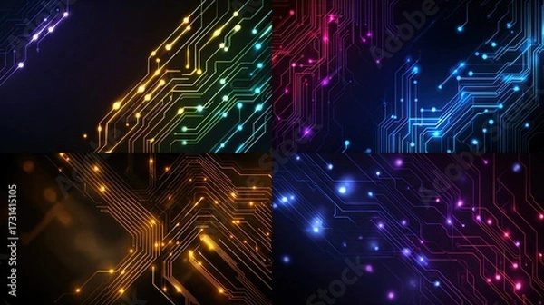 Fototapeta and keywords based on the image you sent

 Electronic circuit board pattern backgrounds in purple, green, orange and blue colors