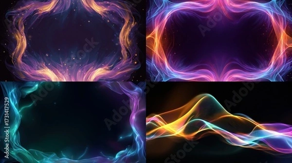 Fototapeta Colorful frames of abstract, glowing energy with a dark background