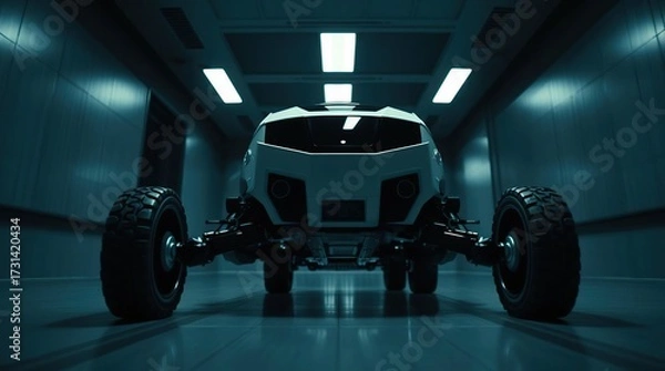 Obraz Futuristic vehicle with hangar interior.