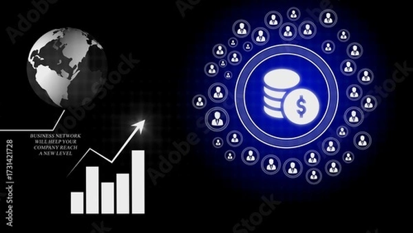 Fototapeta Global business network with financial growth chart and coins