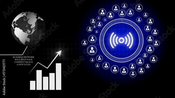 Fototapeta Global business network with rising graph and wifi symbol