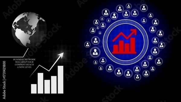 Fototapeta Globe and business growth chart with network of people icons 1