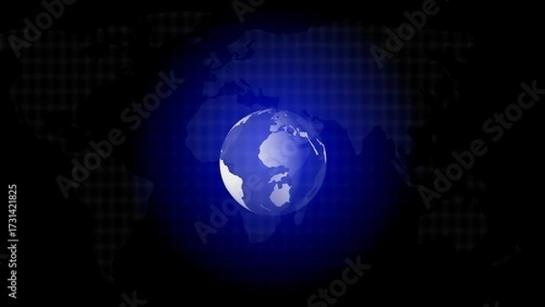 Fototapeta Glowing Blue Earth Globe Over Dark World Map Grid planet