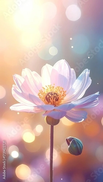 Fototapeta Elegant white flower with bokeh light effects