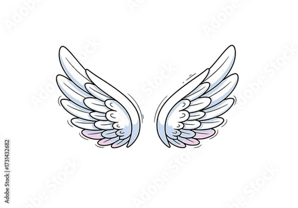 Fototapeta Drawing of White Wings Illustration on Isolated White Background