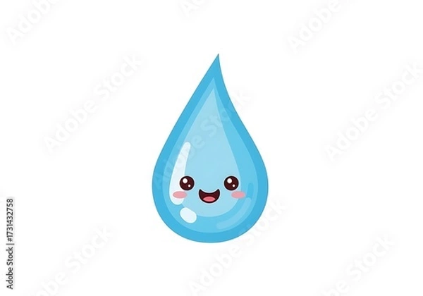 Fototapeta Smiling Water Drop Cartoon Illustration on White Background