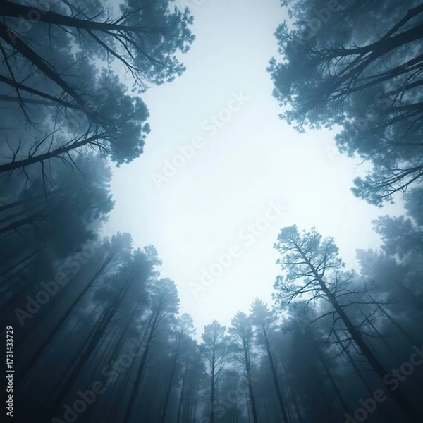 Fototapeta Misty Forest Canopy with Low Angle.
