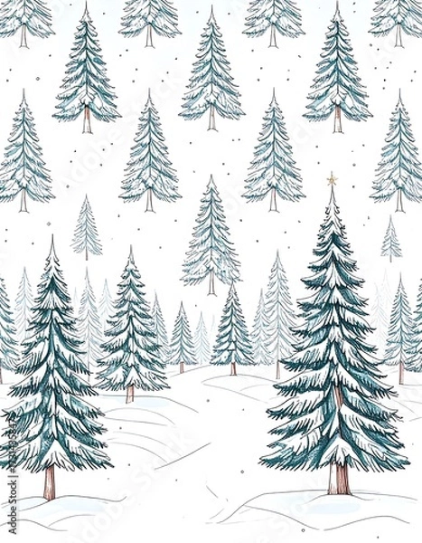 Obraz Snowy pine forest illustration
