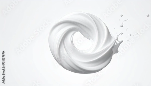 Fototapeta Swirling white fluid ring with droplet splash on plain background