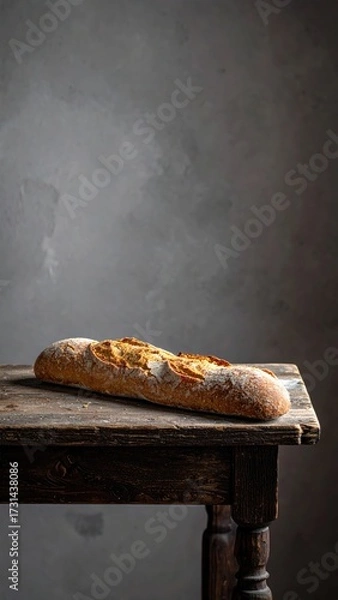 Fototapeta Crusty baguette resting on a rustic wooden table