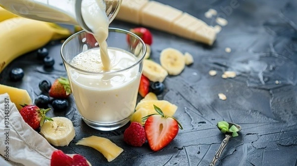 Fototapeta A Warm Breakfast of Fresh Milk Paired With Crispy Toast—Golden-Brown Baked Bread, Smooth Milk, and a Simple Yet Nutritious Morning Meal Perfect for Starting the Day With Energy