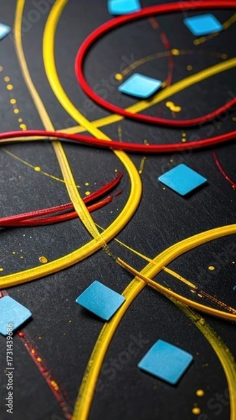 Fototapeta Abstract lines, squares, on dark textured background