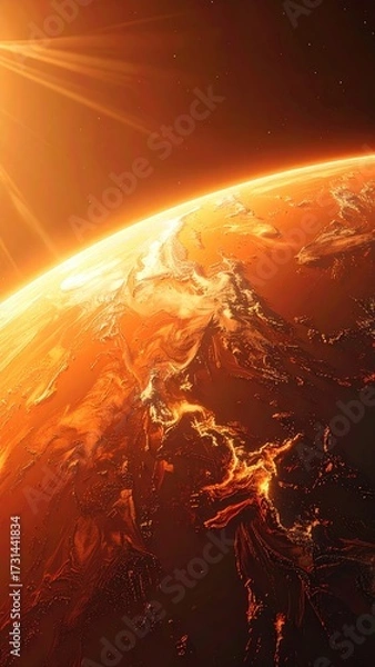 Obraz Orange planet in space with sun