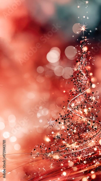 Fototapeta Sparkling Christmas tree illustration with shimmering lights and festive bokeh background, creating a magical holiday atmosphere for seasonal celebrations