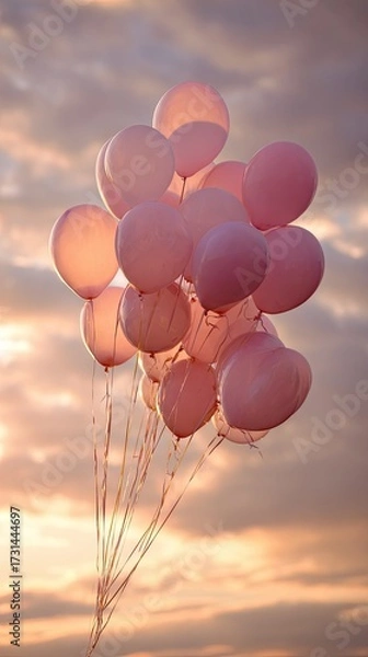 Fototapeta Pink balloons floating in sky