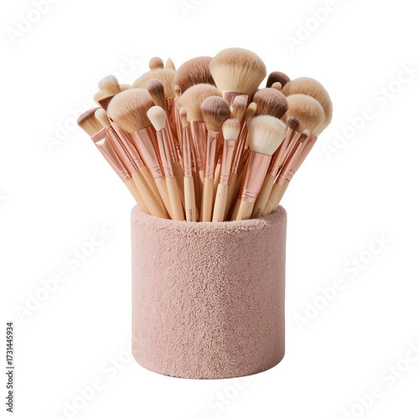 Fototapeta Arrangement of elegant makeup brushes in a luxurious holder perfect for cosmetic application and