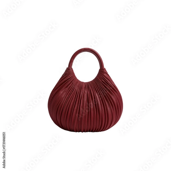 Fototapeta Elegant handbag in deep red leather with soft, textured pleats and minimalist design