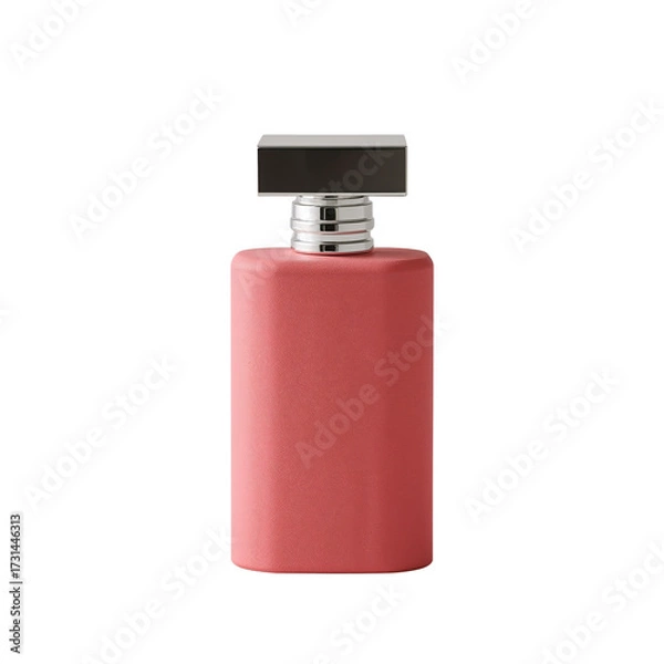 Fototapeta Elegant coral fragrance bottle on a sleek black backdrop creating a minimalist statement