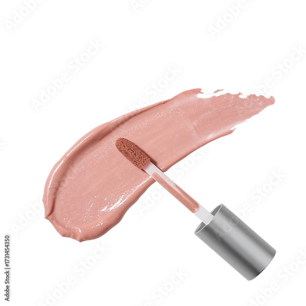 Fototapeta Smooth application of light pink lip gloss showcases delicate color on black backdrop