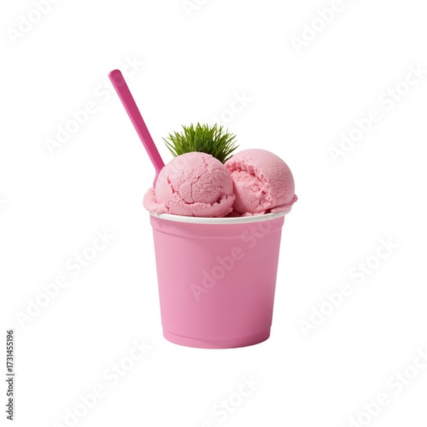 Fototapeta A delectable pink delight: strawberry ice cream in a vibrant container on black background