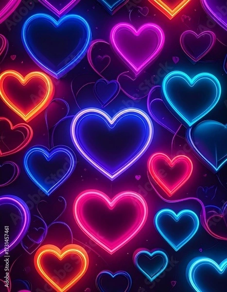 Obraz Neon hearts pattern