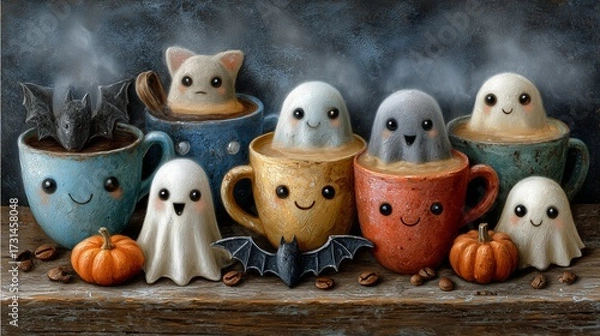 Fototapeta Chalkboard Halloween Café Menu, spooky Chalkboard Halloween Café Menu art, retro Chalkboard Halloween Café Menu design for coffee shop signage